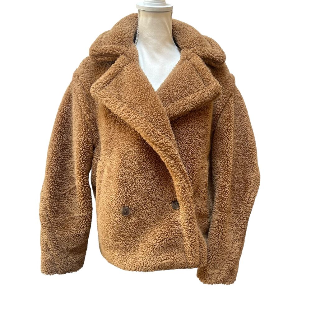 GAP Teddy Fleece Peacoat Jacket XS Brown Double Breasted Cozy Sherpa Women’s